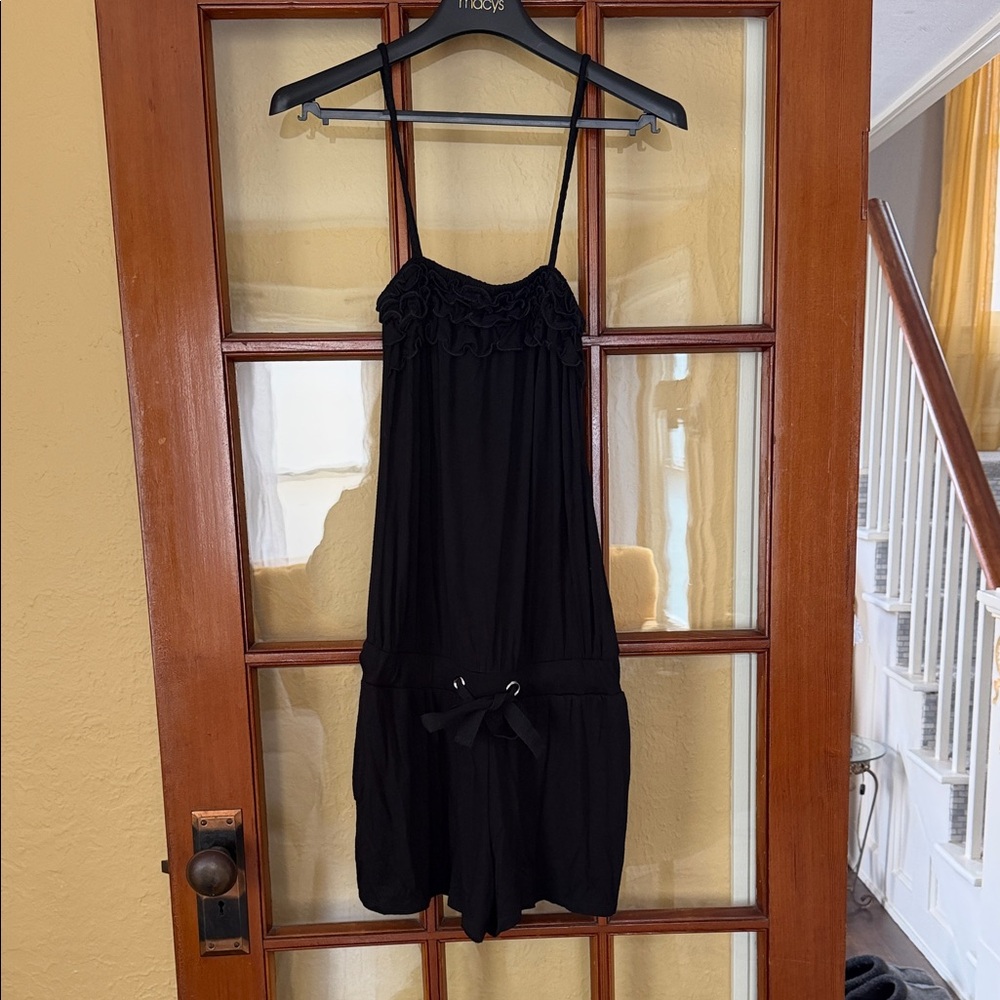 Pink Rose Black Spaghetti Strap Romper Shorts